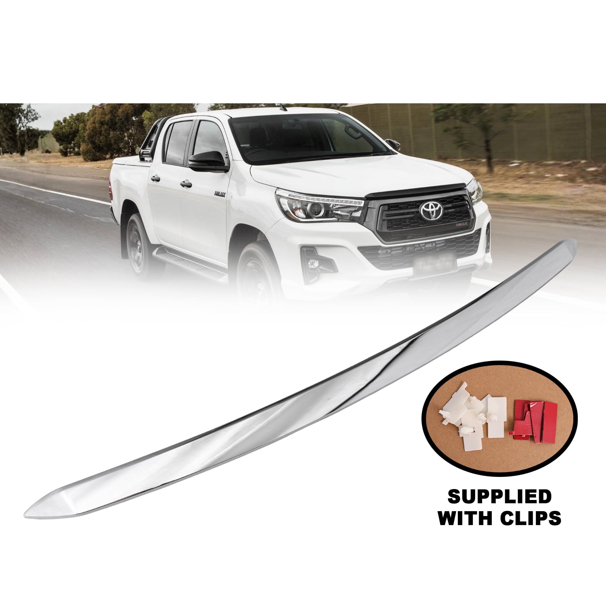 New Bonnet Hood Mould Garnish Trim Chrome For Toyota Hilux