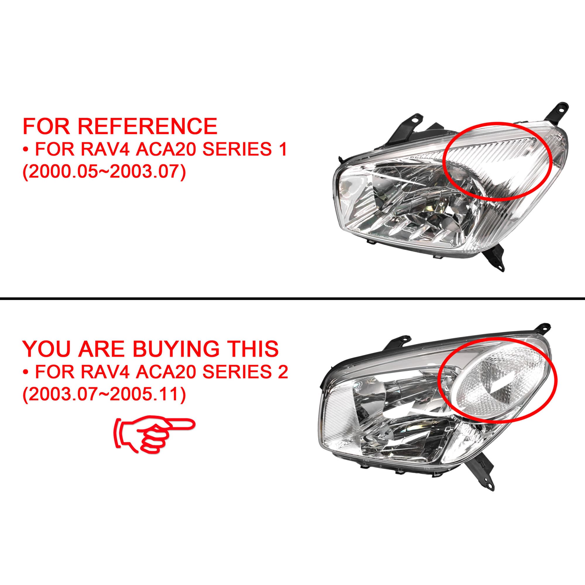 TYC Pair LH+RH Head Light Lamp For Toyota RAV4 ACA20 03~05 *Emark view 2
