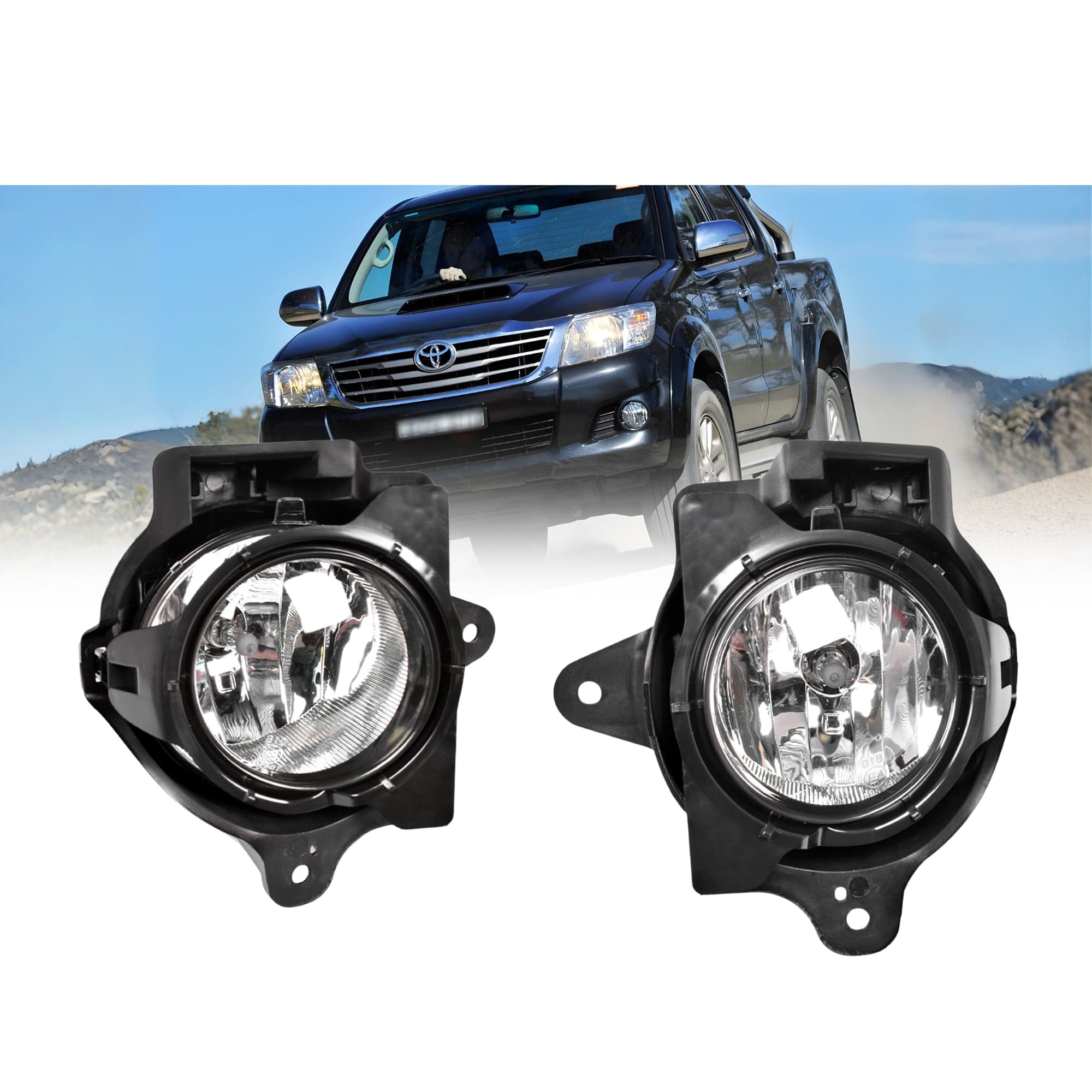 Full Set Fog Light Spot Driving Lamp KIT For Toyota Hilux 2011~2015 Black