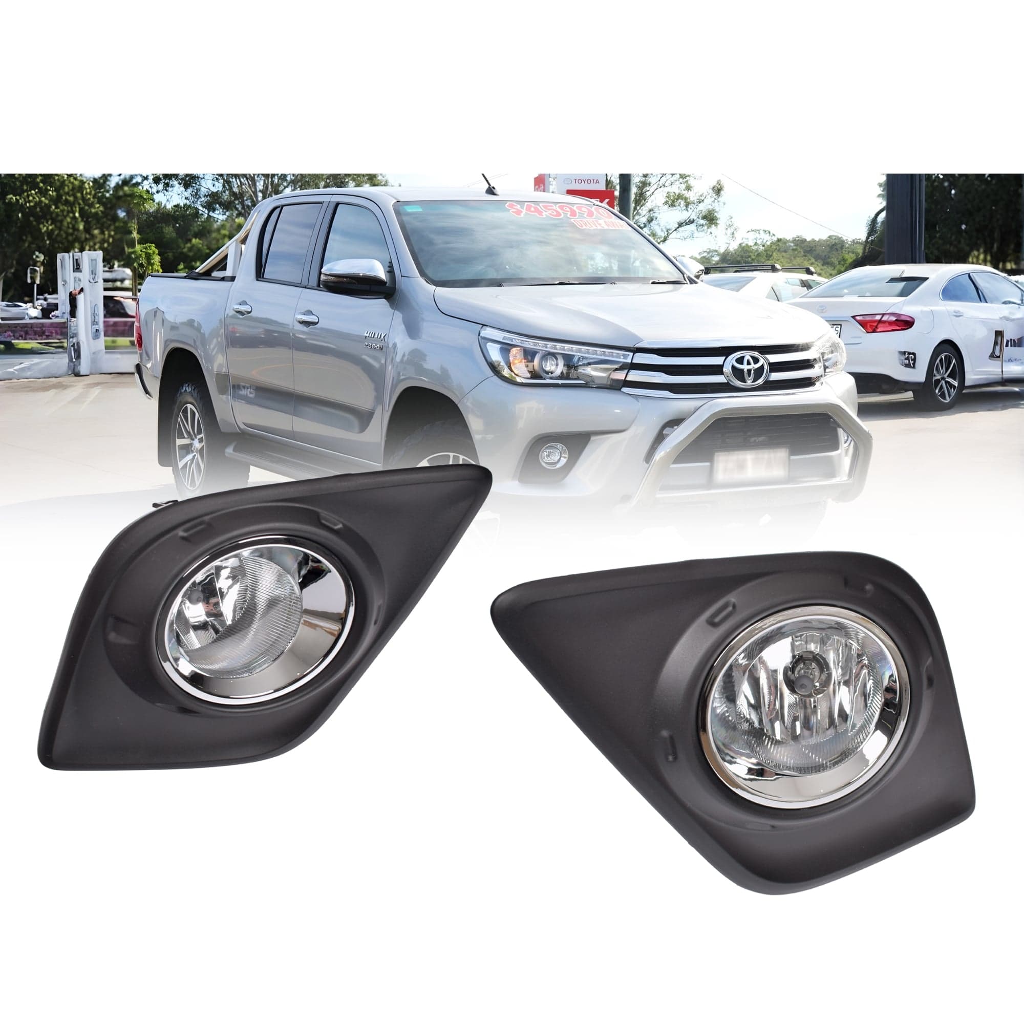 Full Set Fog Light Spot Driving Lamp KIT (Chrome) For Toyota Hilux Ute