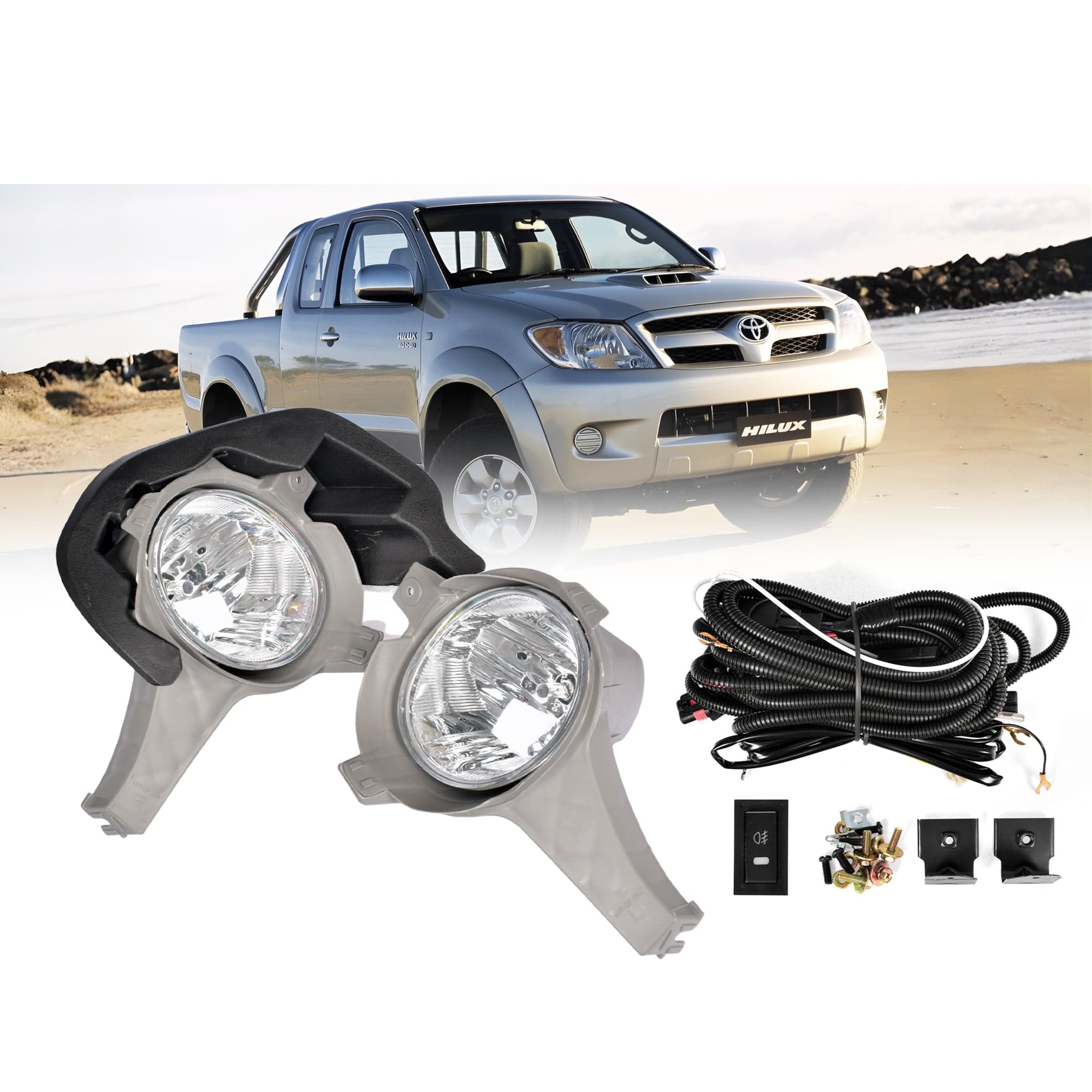 Full Set Fog Light Spot Driving Lamp KIT For Toyota Hilux 2005~2008 Ute SR SR5