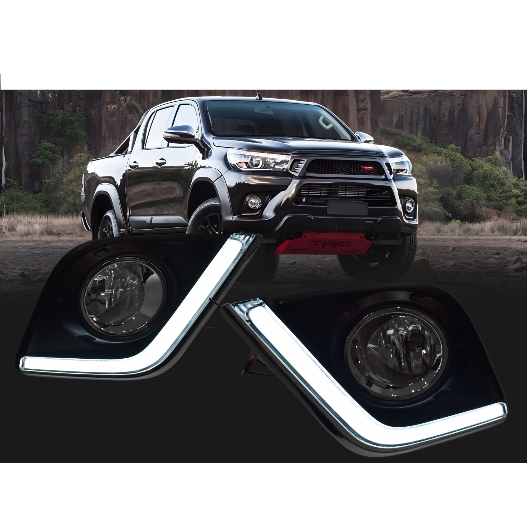 Fog Light Driving Lamp KIT LED Day Light Running DRL For Toyota Hilux Ute 15~20