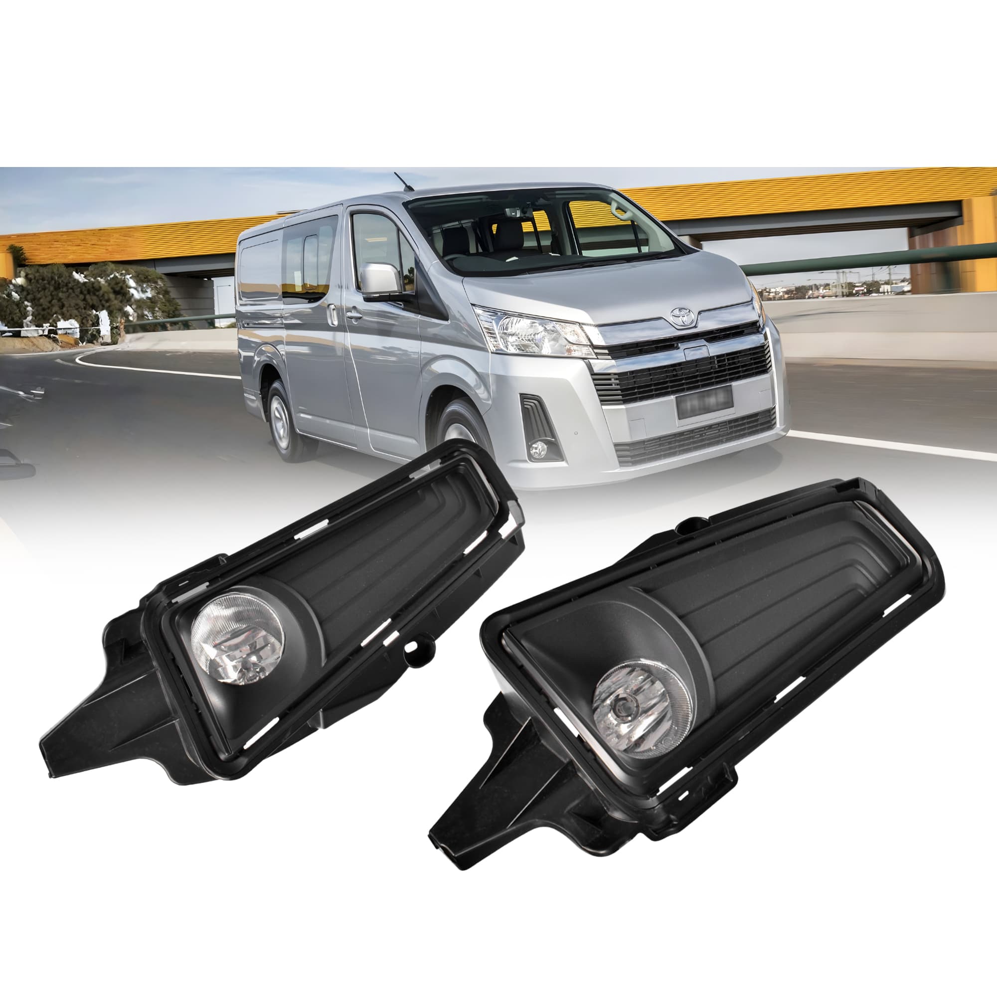 Full Set Fog Light Spot Driving Lamp KIT Black For Toyota Hiace 300 Series 19~On