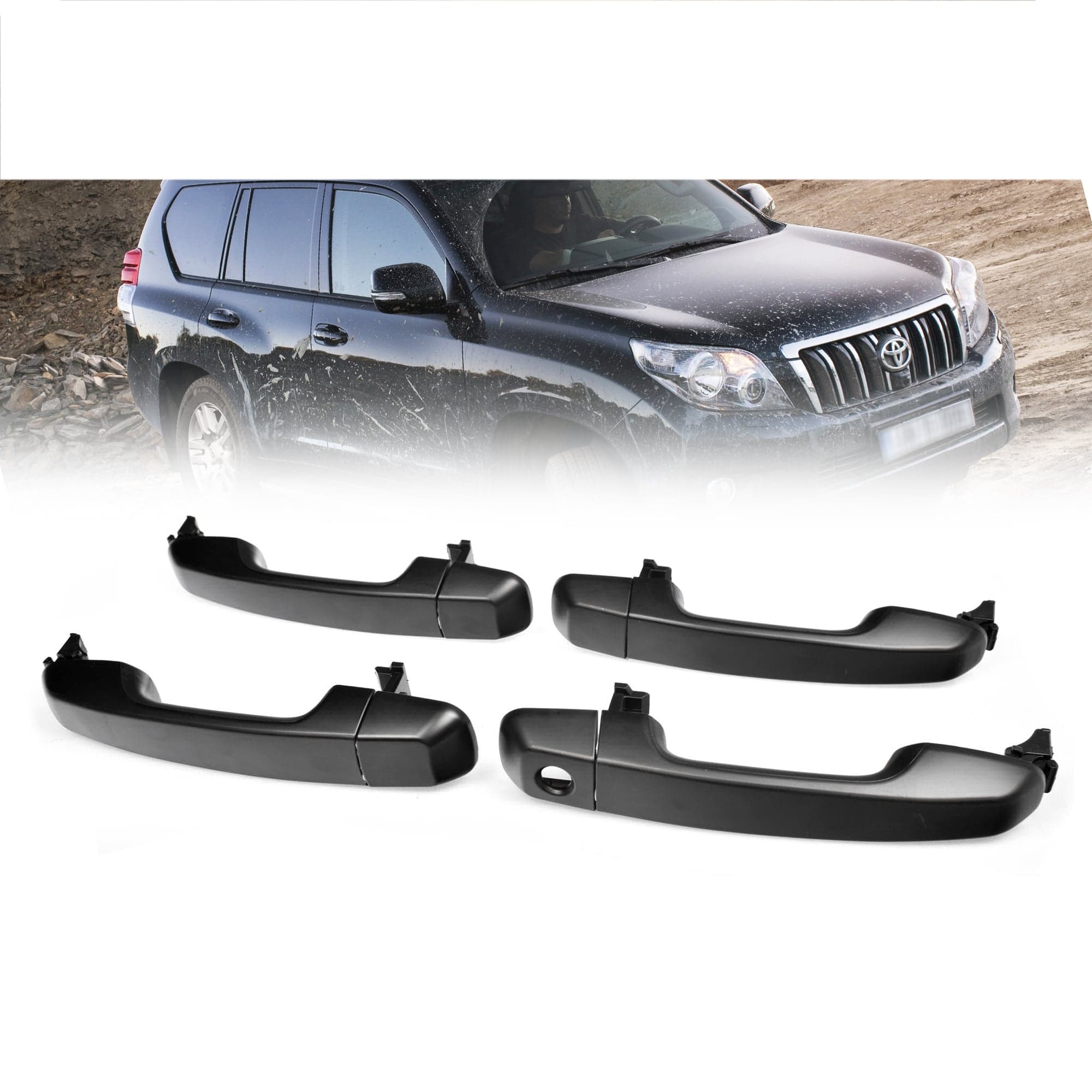 Set of 4 Pcs Outer Door Handle Black For Toyota Prado J150 Series