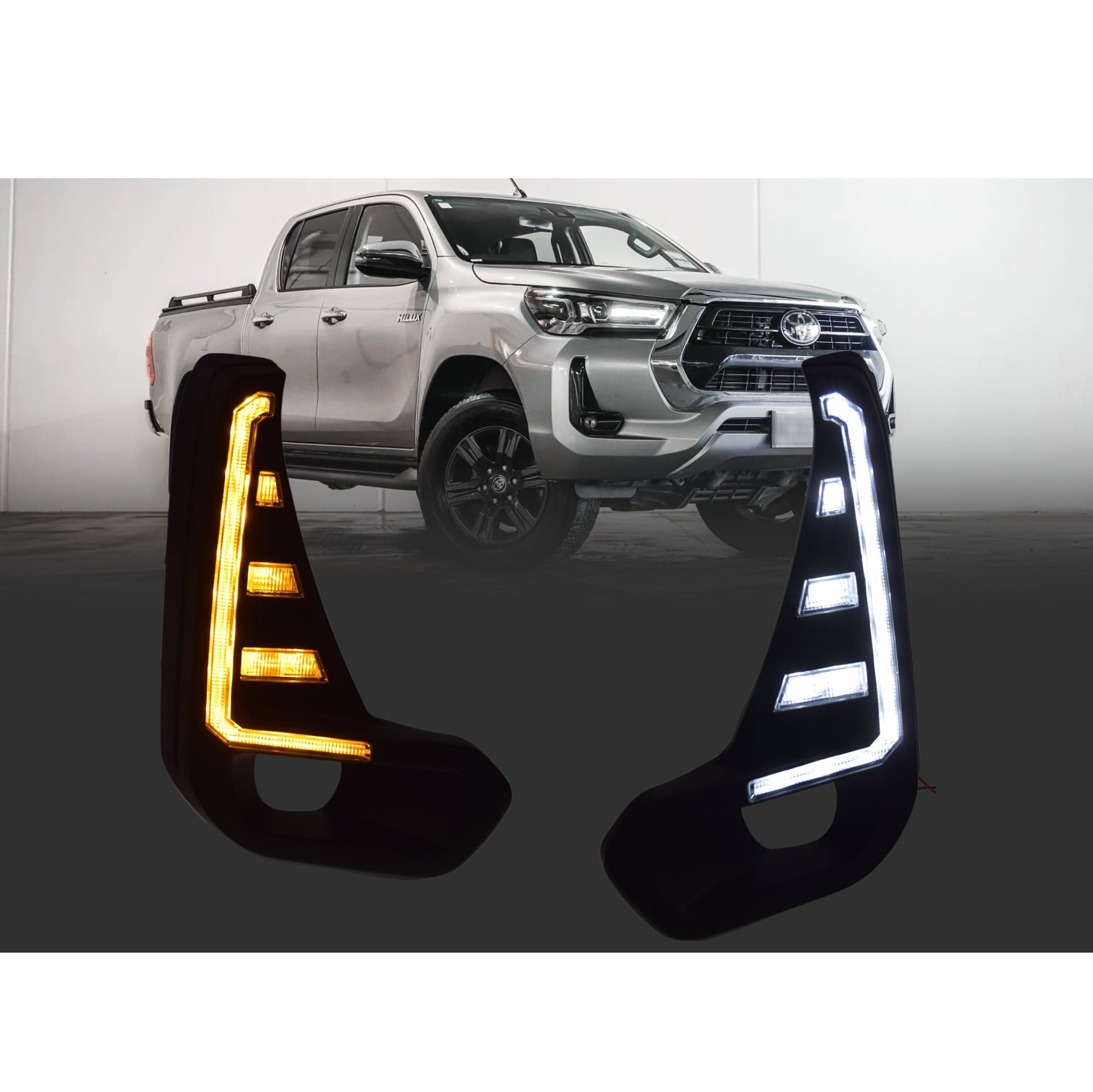 LED Sequential DRL Indicator Fog Light Covers For Toyota Hilux SR SR5