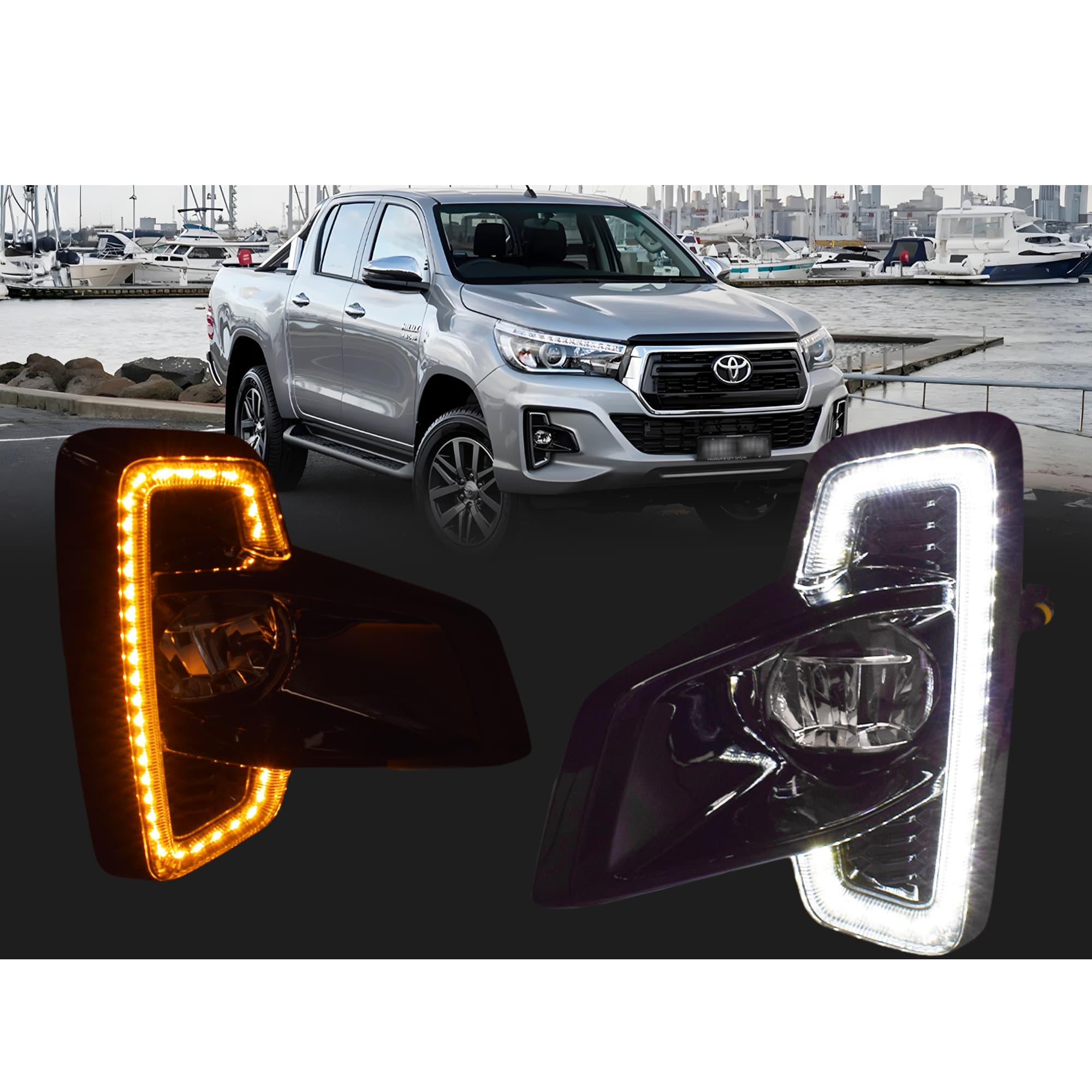 LED DRL & Indicator Fog Light KIT For Toyota Hilux 4WD 2017~2019 SR SR5 Rogue