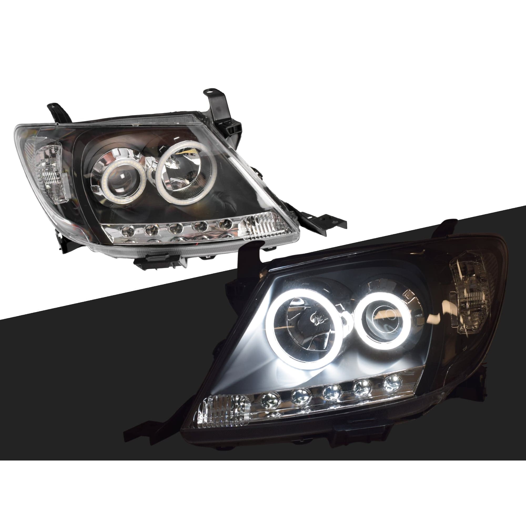 Pair LED DRL Halo Ring Angel Eye Projector Headlights For Toyota Hilux