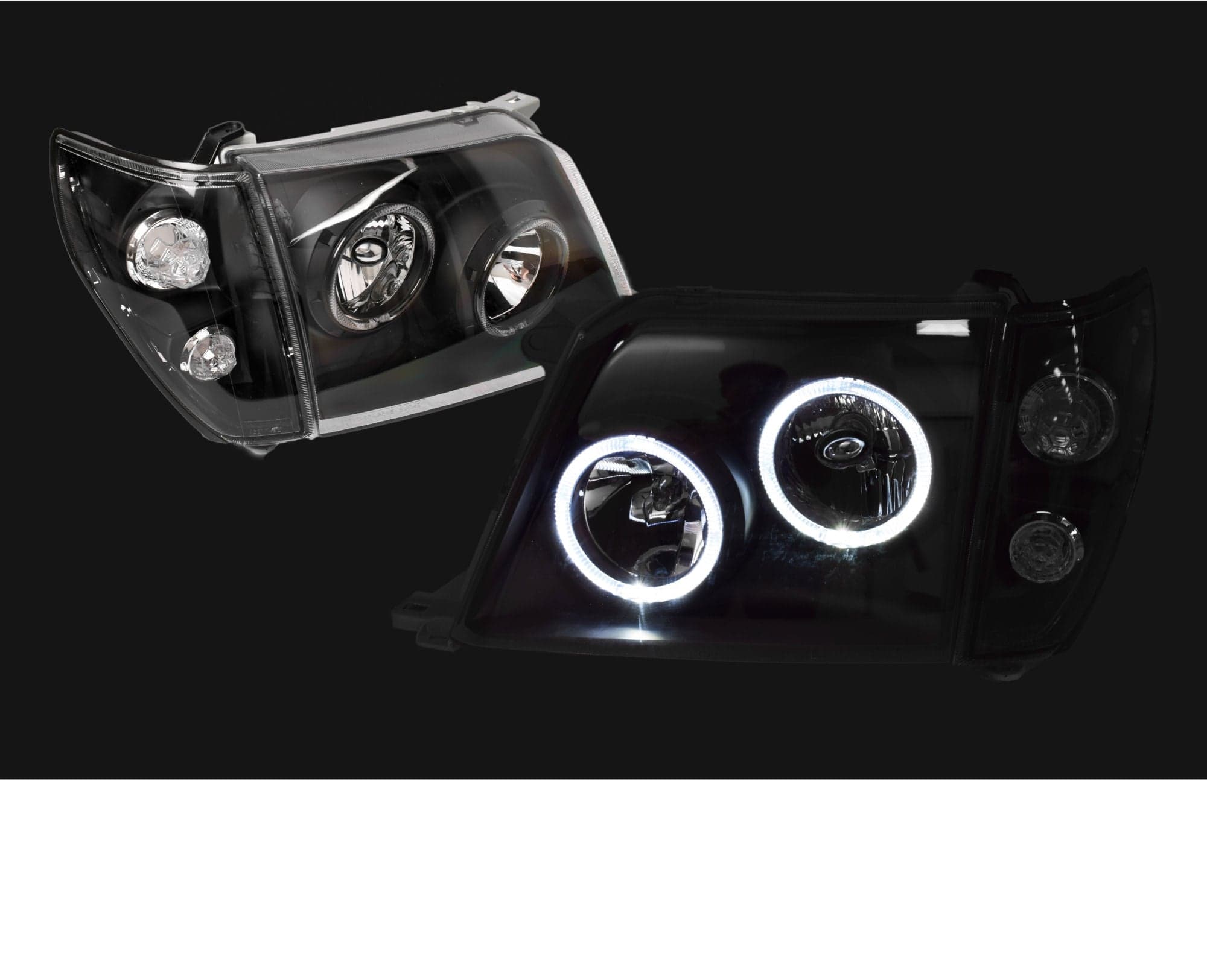 Black LED Angel Eyes Headlights For Toyota Landcruiser Prado J95 1996~2002