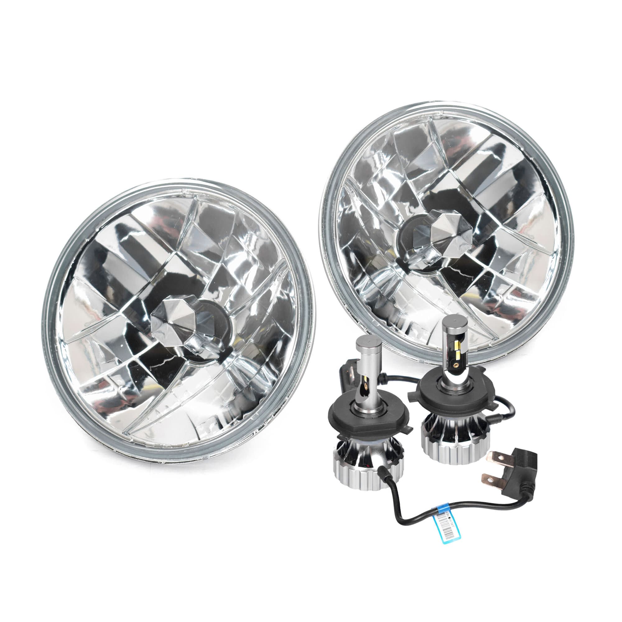 Pair LH+RH 7" Inch Round Headlights + H4 LED Globes For Toyota Hiace 1982~1984