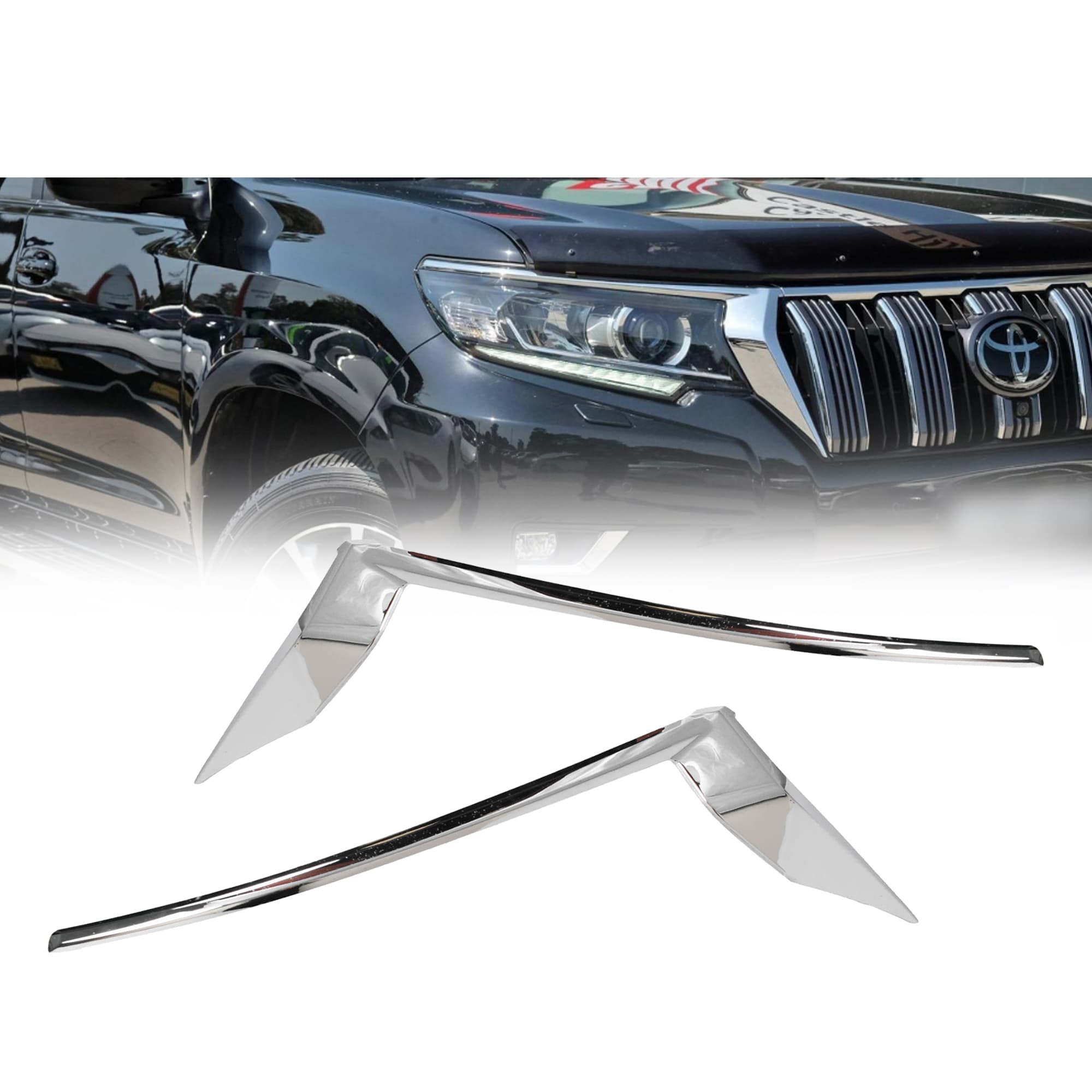 Pair LH+RH Head Light Mould Trim Chrome For Toyota Landcruiser Prado J150 17~23