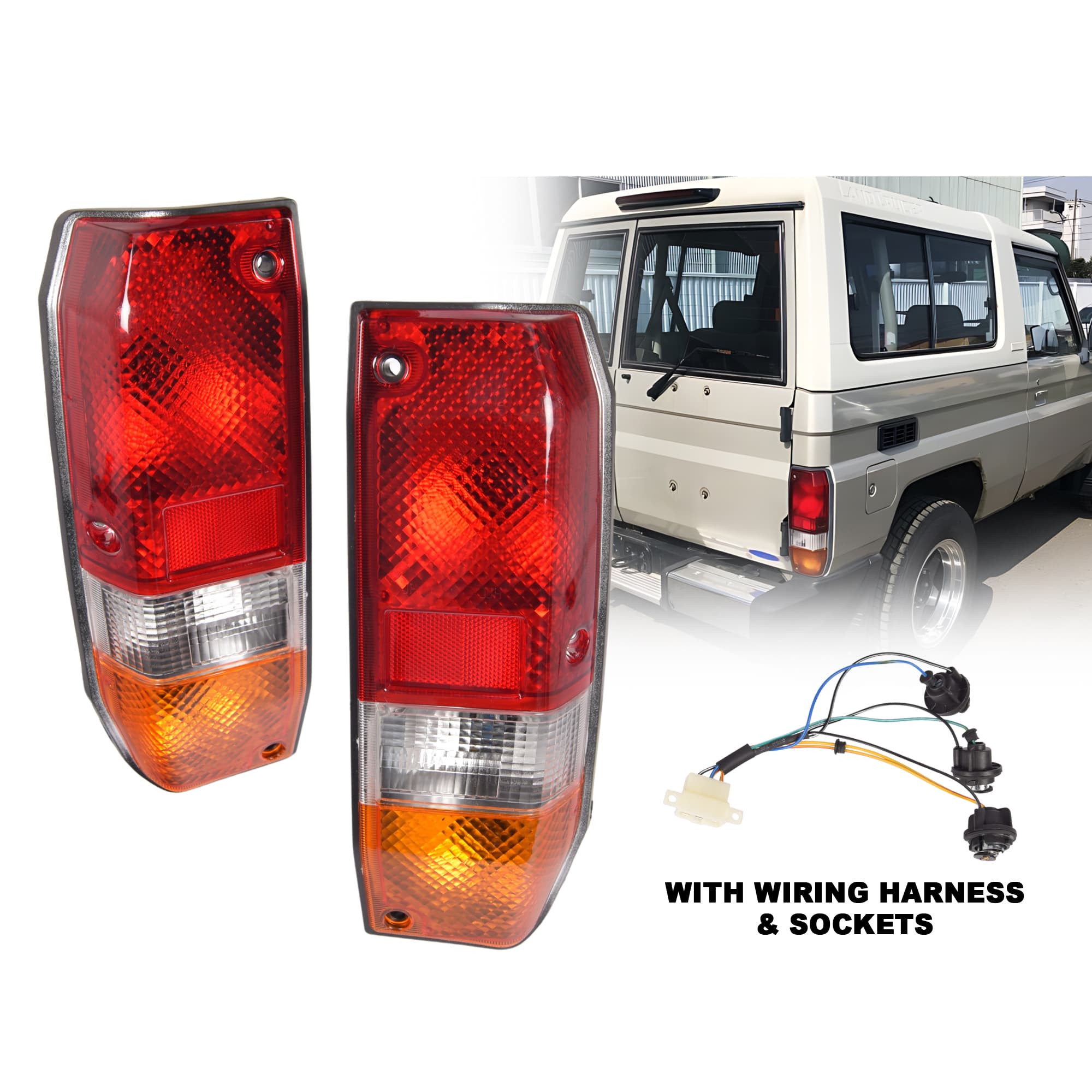 Pair LH+RH Tail Light Lamp For Toyota Landcruiser 70 75 Series Troopy 1985~1999