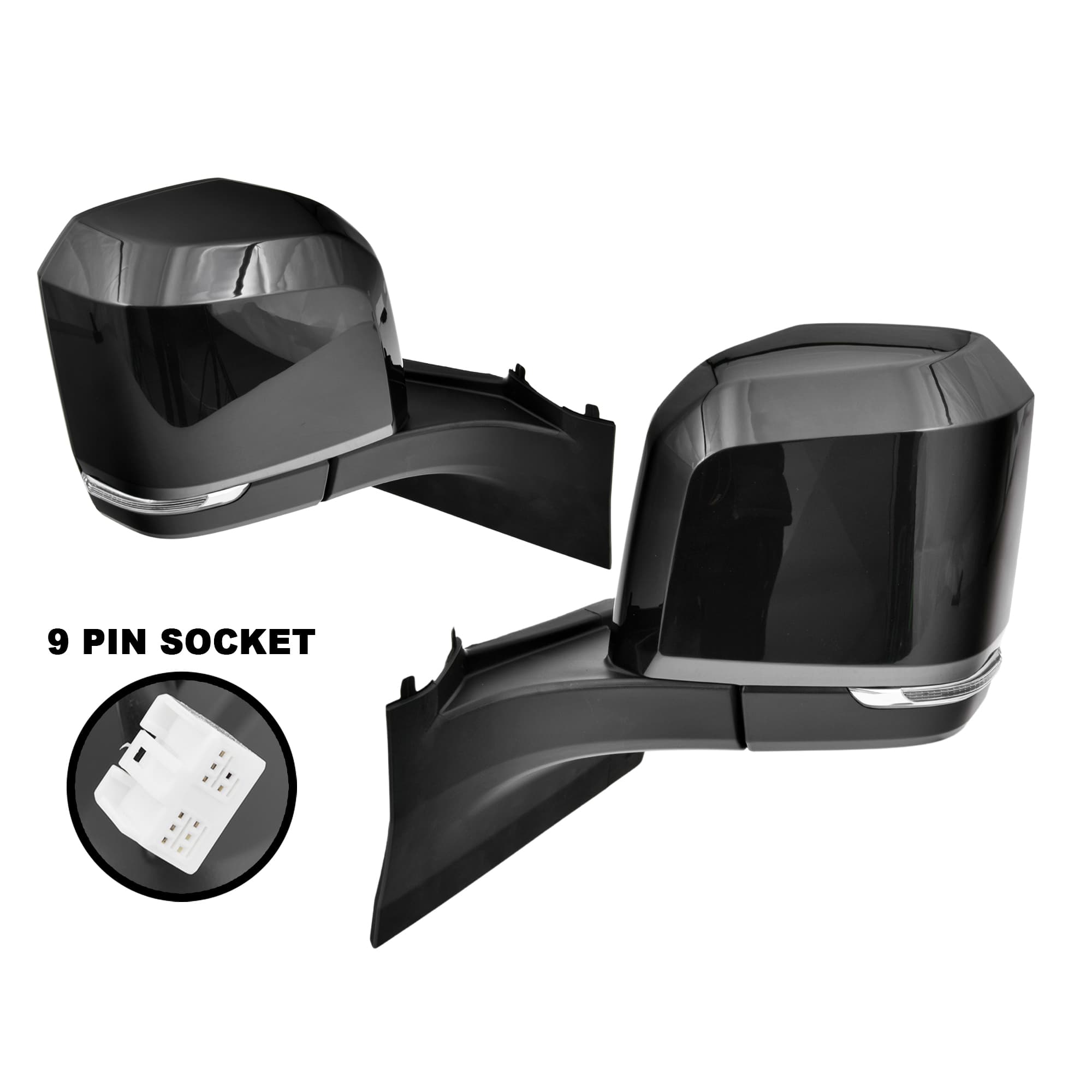Pair LH+RH Door Mirror Single Glass + Blindspot Black For Toyota Hiace 2019~On