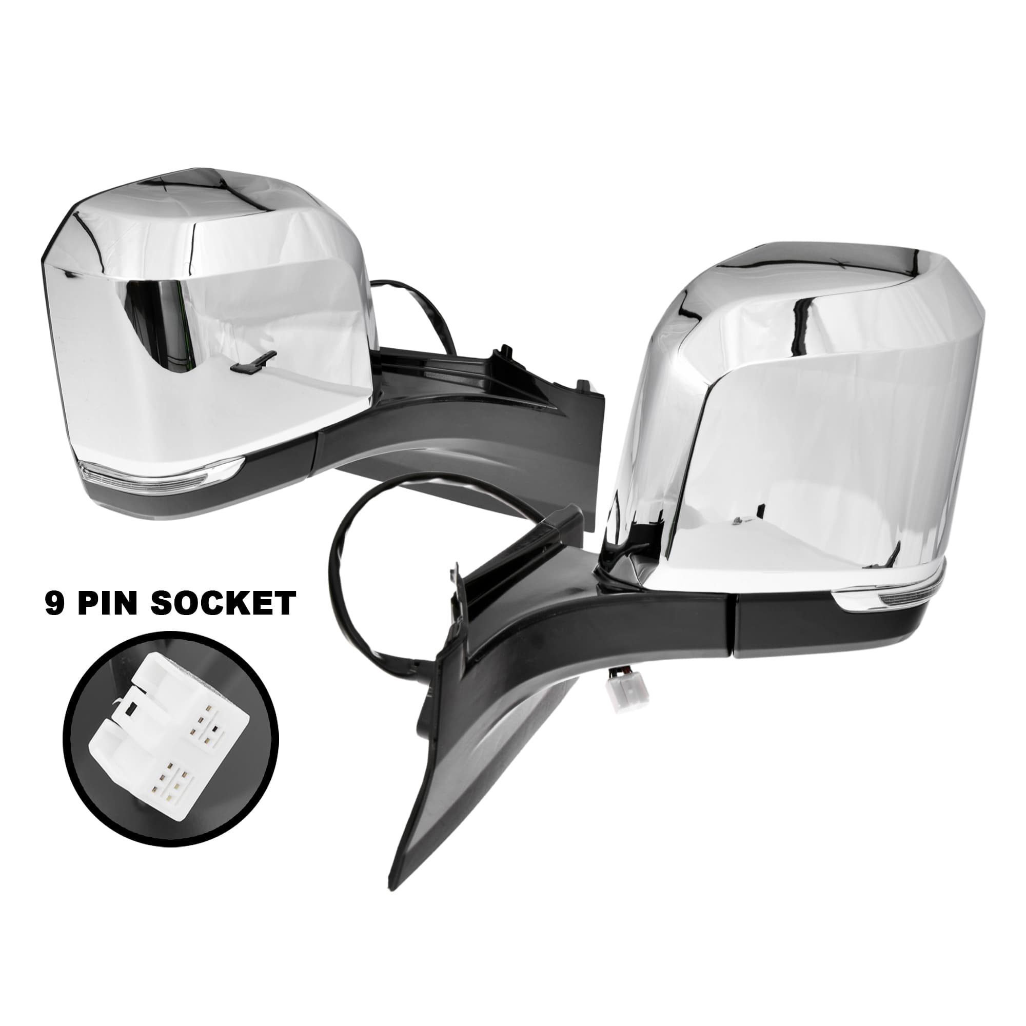 Pair LH+RH Door Mirror Single Glass + Blindspot Chrome For Toyota Hiace 2019~On