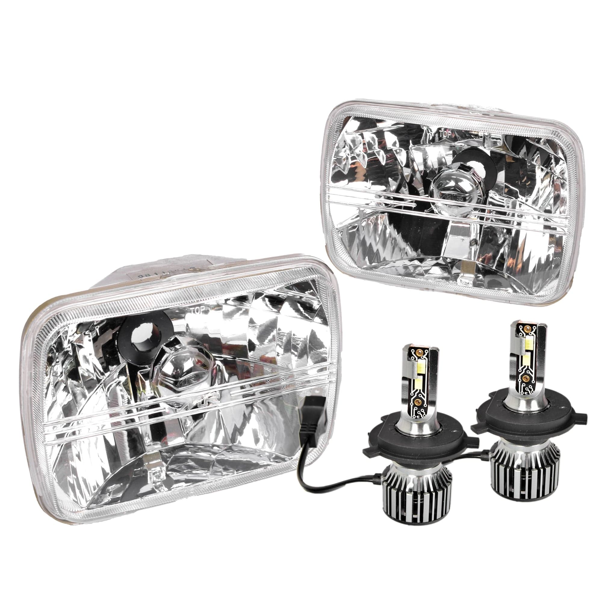 Pair LH+RH Head Light Crystal Plastic + LED Globes For Toyota Hiace 1982~2004