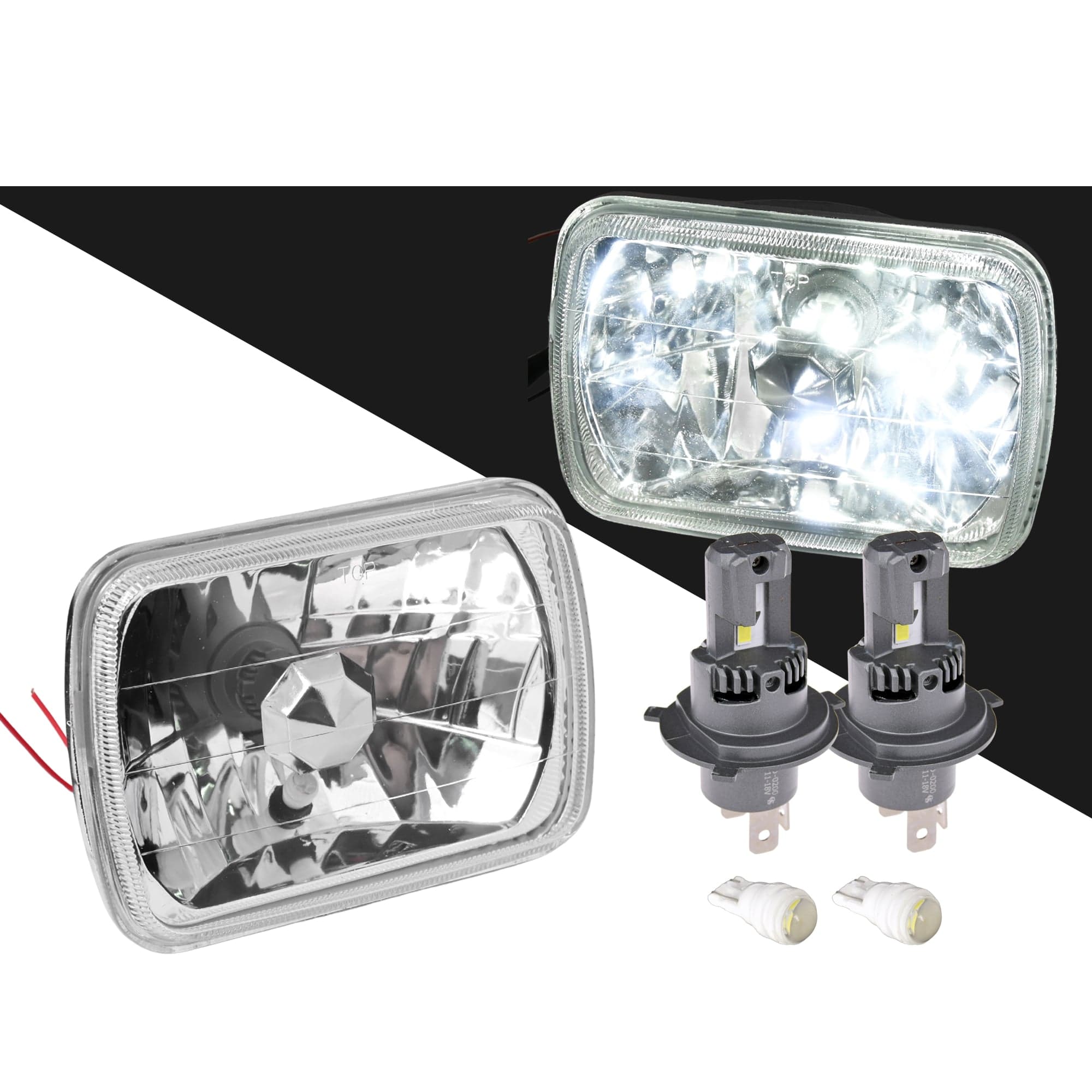 Pair Glass Lens Clear Head Light Lamp + LED Globes For Toyota Hilux 1980~2005
