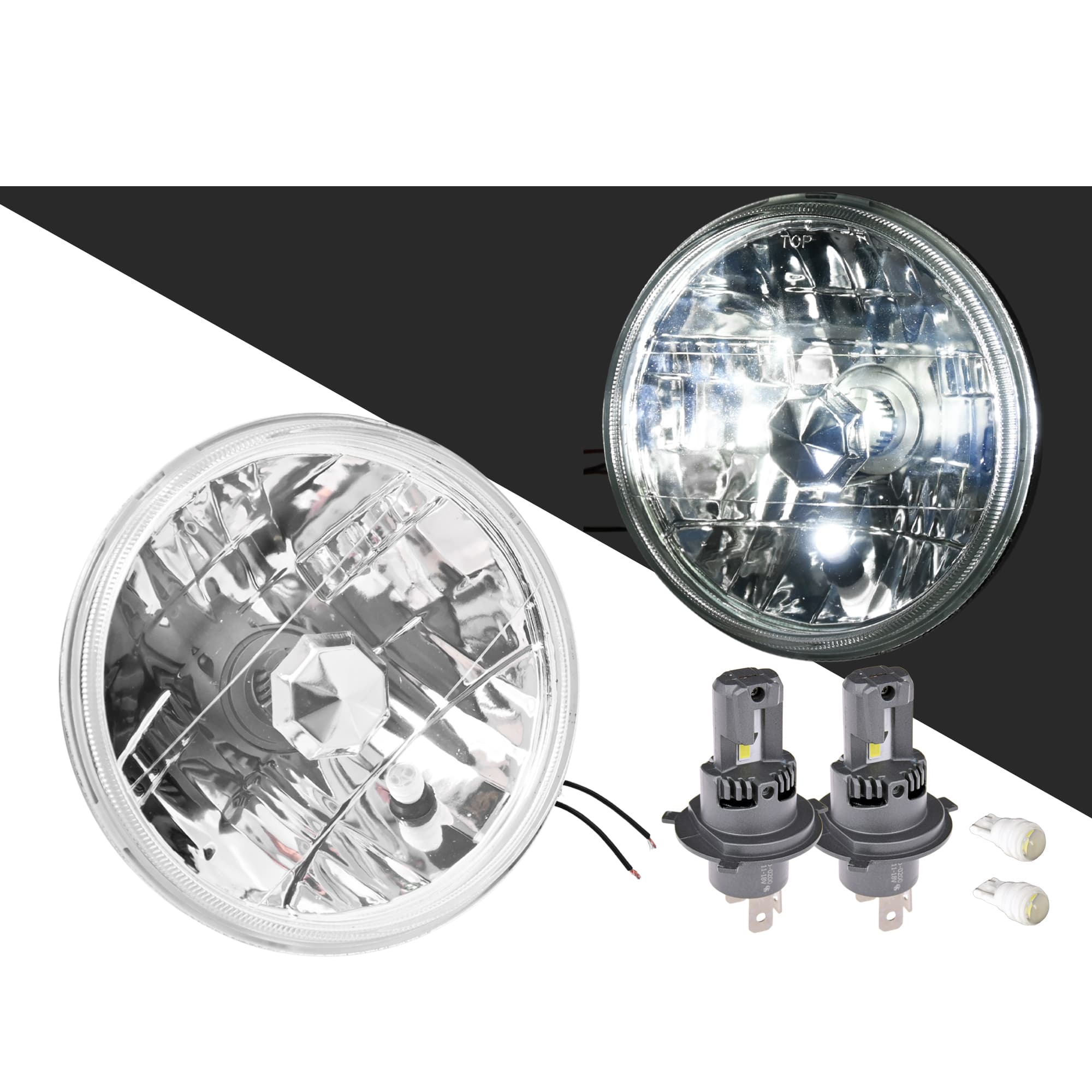 Pair 7" Clear Round Head Light Lamp + LED Globes For Toyota Hiace 1982~1984