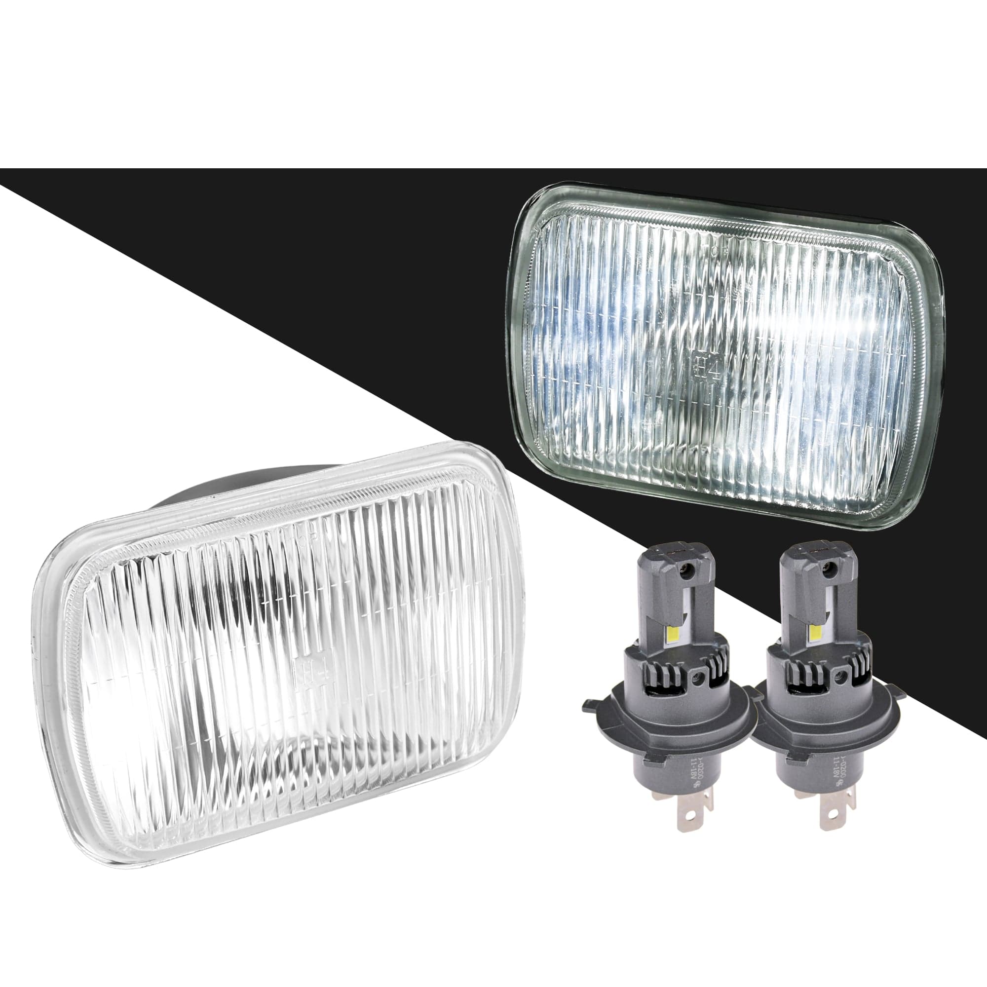 Pair Glass Standard Lens Head Light Lamp + LED Globes For Toyota Hiace 1982~2004