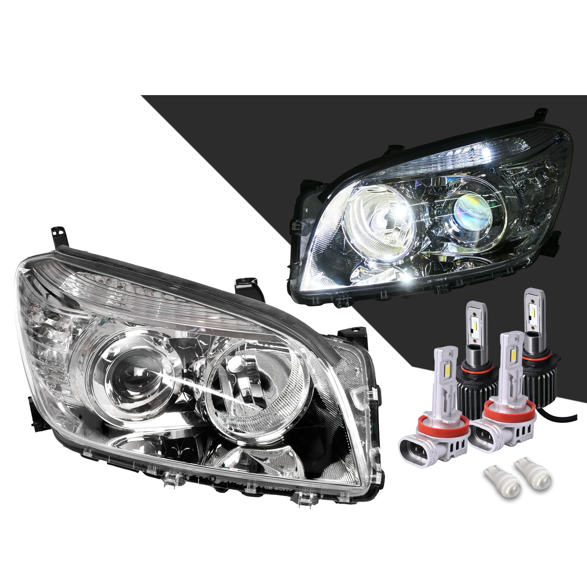 TYC Pair LH+RH Head Light Chrome + LED Globes For Toyota RAV4 ACA30 05~08 *Emark
