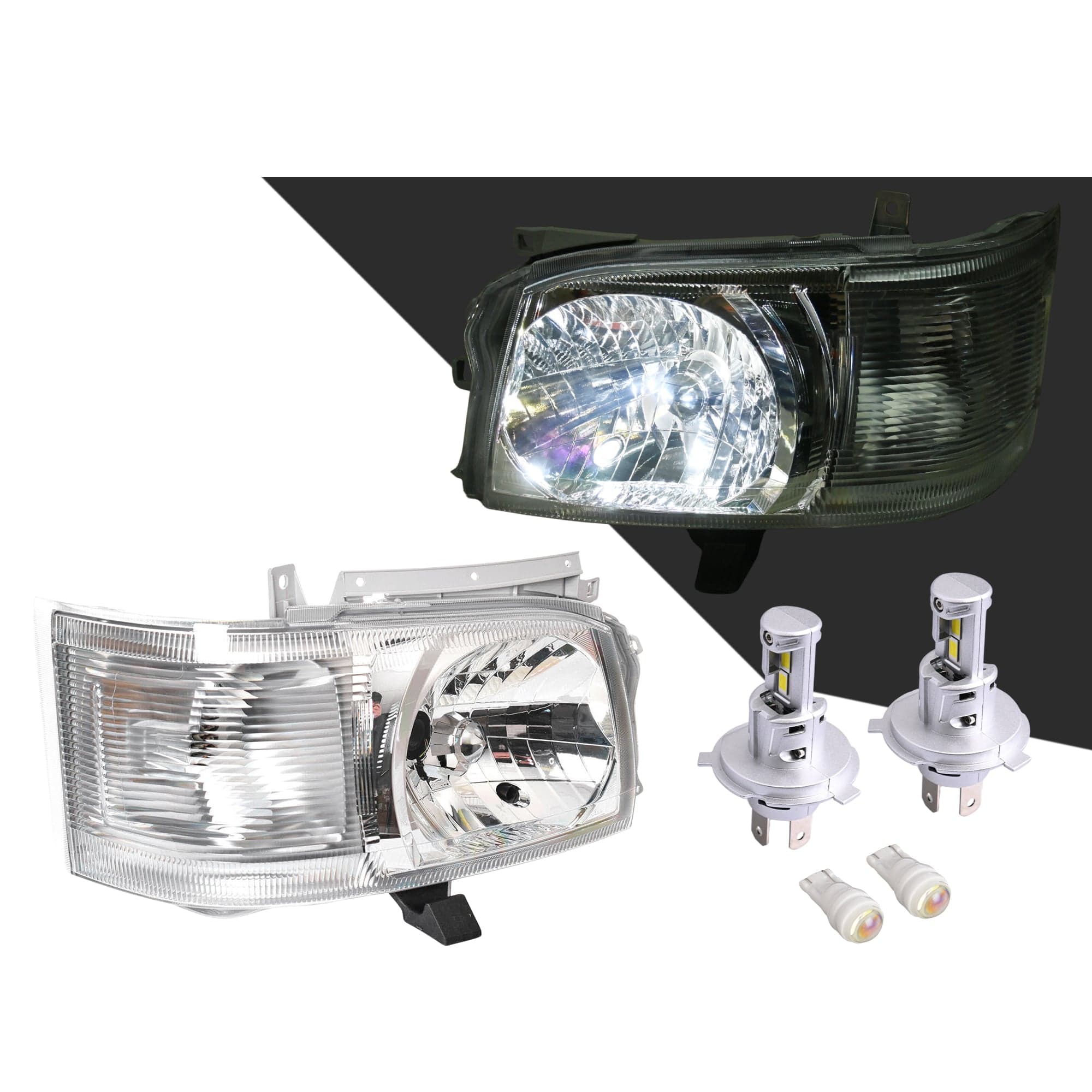 TYC Pair LH+RH Head Light Lamp + LED Globes For Toyota Hiace Van Bus
