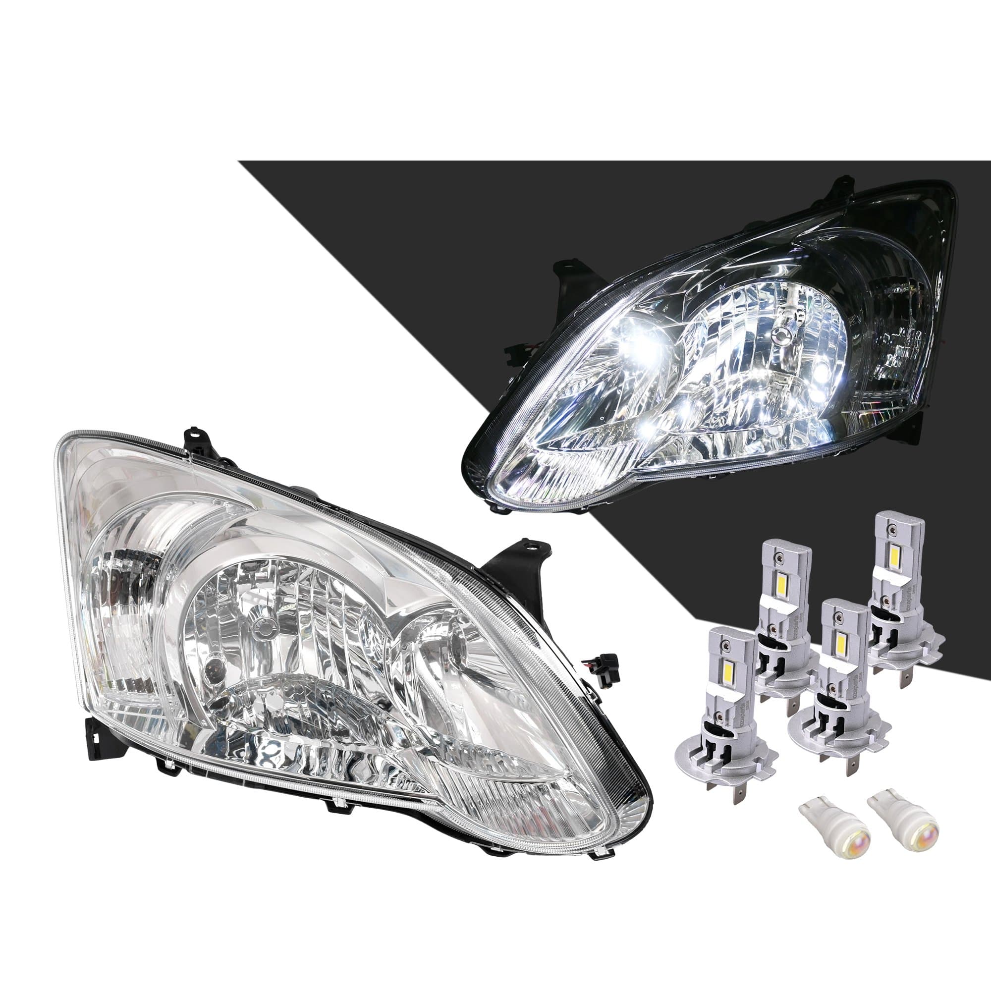 TYC Pair LH+RH Head Lights + LED Globes For Toyota Corolla ZZE122 JT 04-07 Hatch