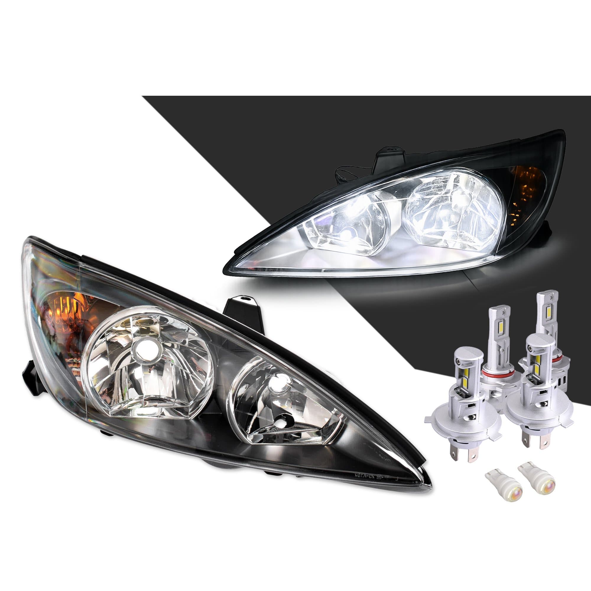 TYC Pair LH+RH Head Light Black + LED Globes For Toyota Camry CV36 02~04 *Emark