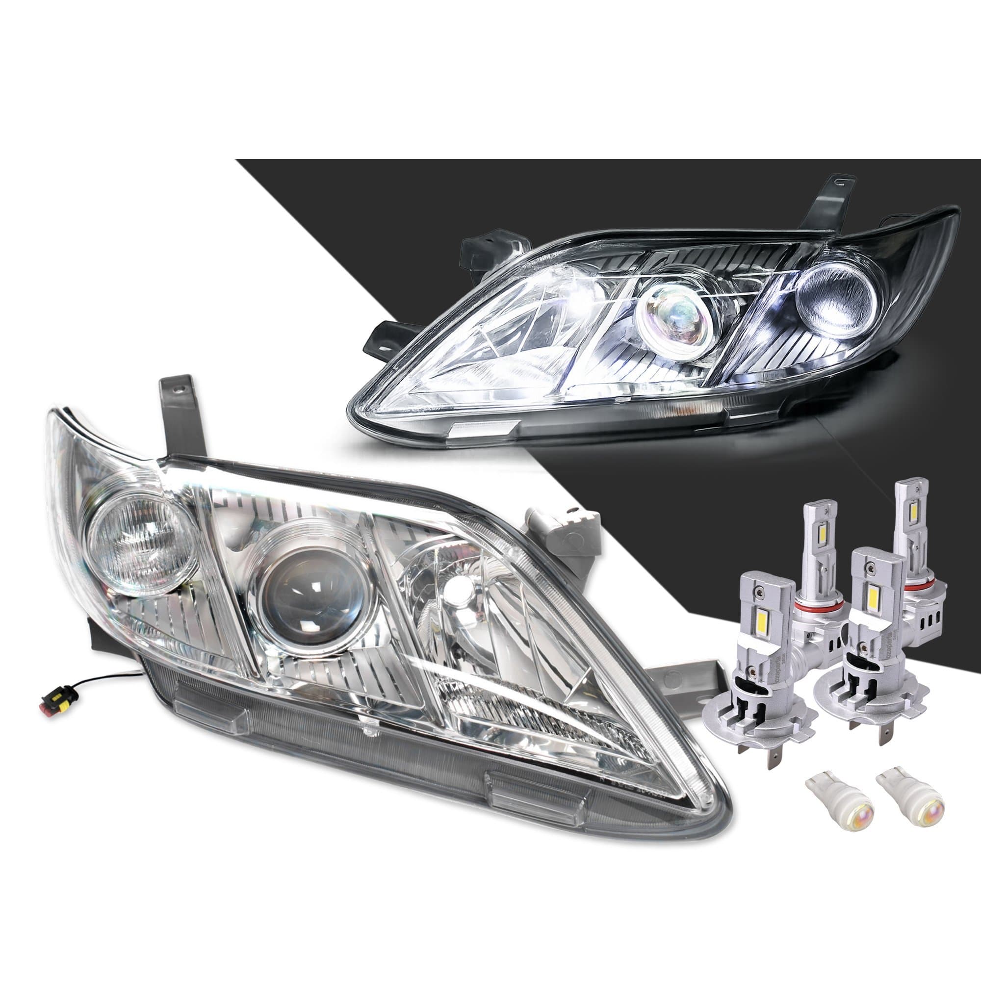 Pair LH+RH Head Light Chrome + LED Globes For Toyota Camry 06~09 *Emark