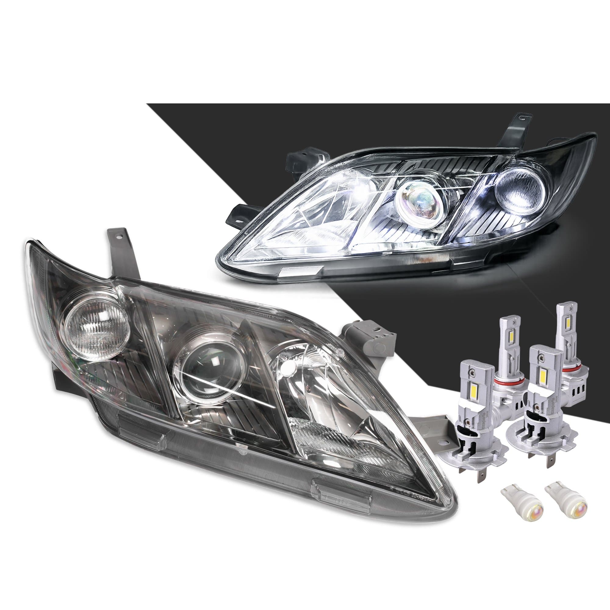 TYC Pair LH+RH Head Light Black + LED Globes For Toyota Camry CV40 06~09 *Emark