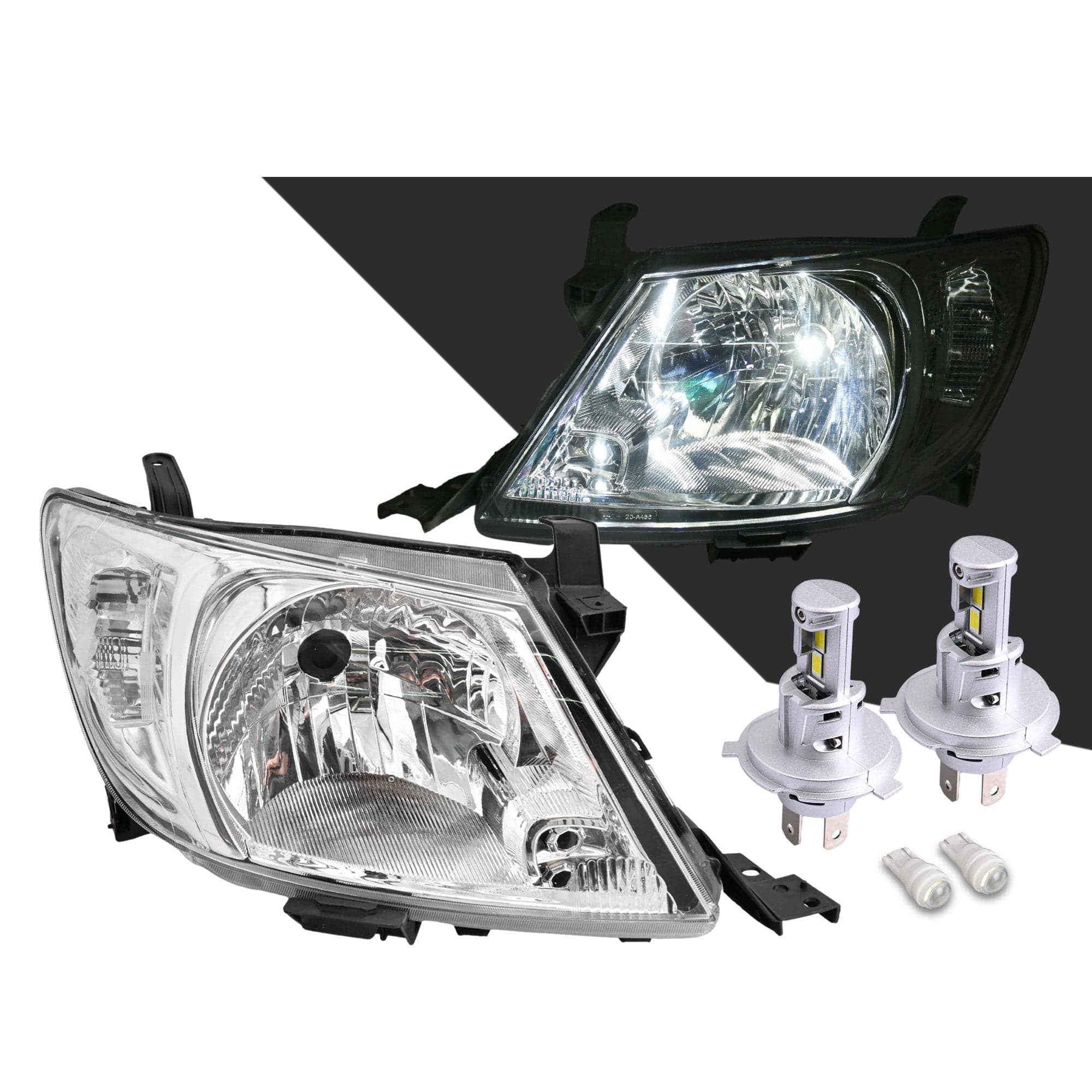Pair LH+RH Head Light + LED Globes For Toyota Hilux 2008~2012 2WD 4WD Ute