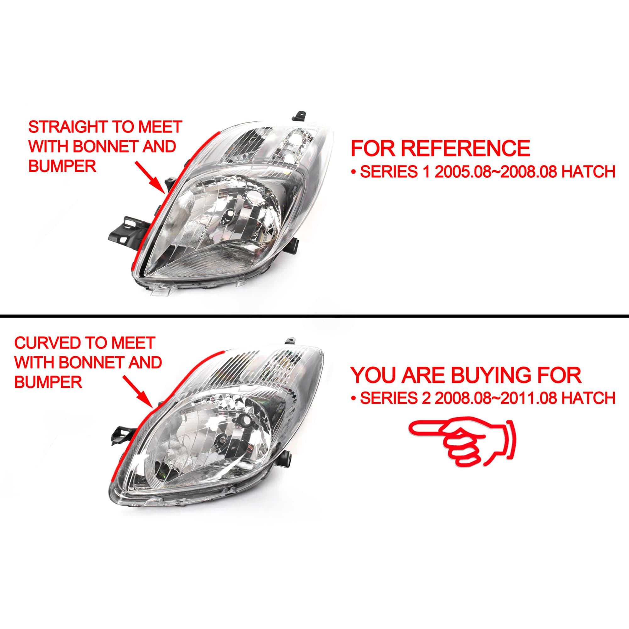 TYC Pair LH+RH Head Light Lamp For Toyota Yaris Hatch NCP90 08~11*Emark Alternate View
