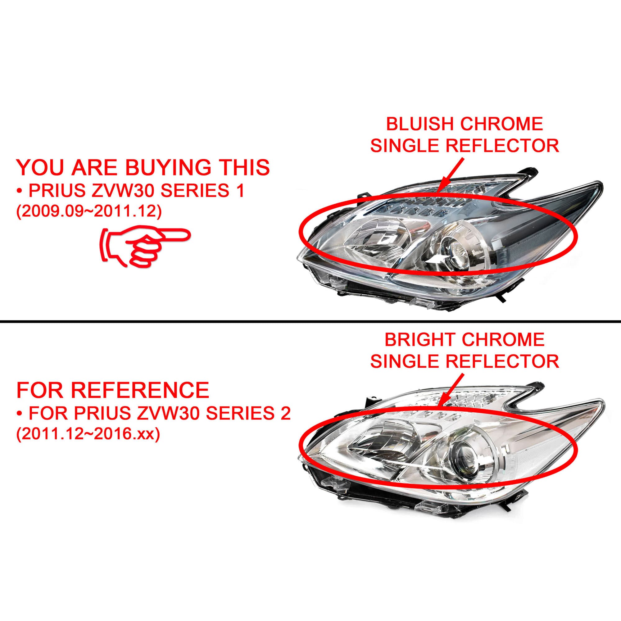 TYC Pair LH+RH Head Light Lamp Bluish Chrome For Toyota Prius ZVW30 09~11 *Emark view 2