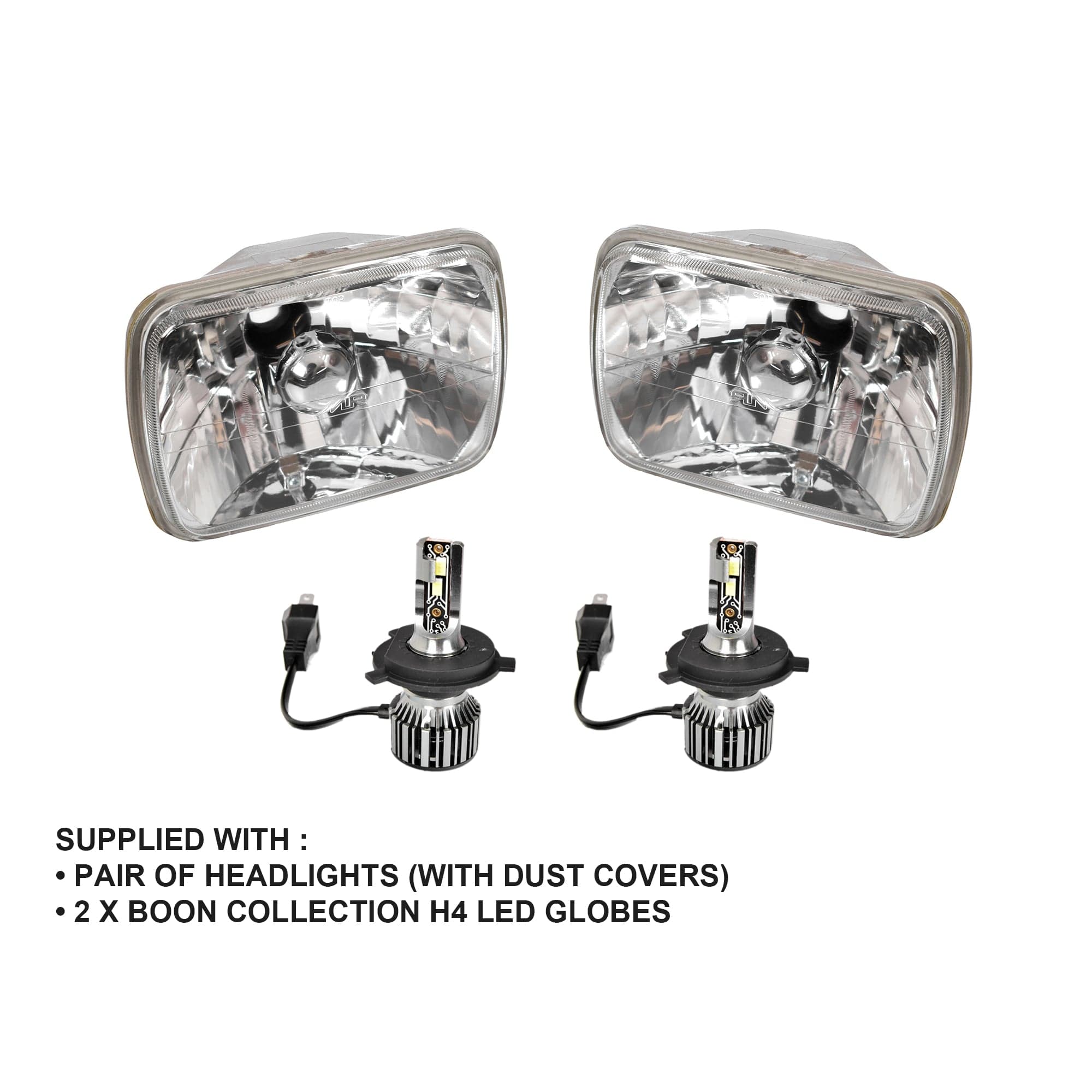 Pair LH+RH Head Light Crystal Glass + LED Globes For Toyota Hilux 1980~2005 view 2