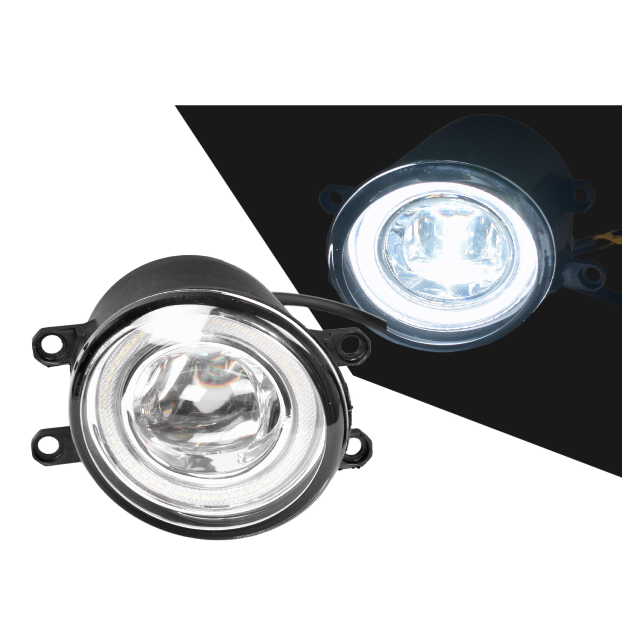 Pair LH+RH LED Fog Light Lamps DRL Halo Ring For Toyota Yaris Sedan 2006~2016