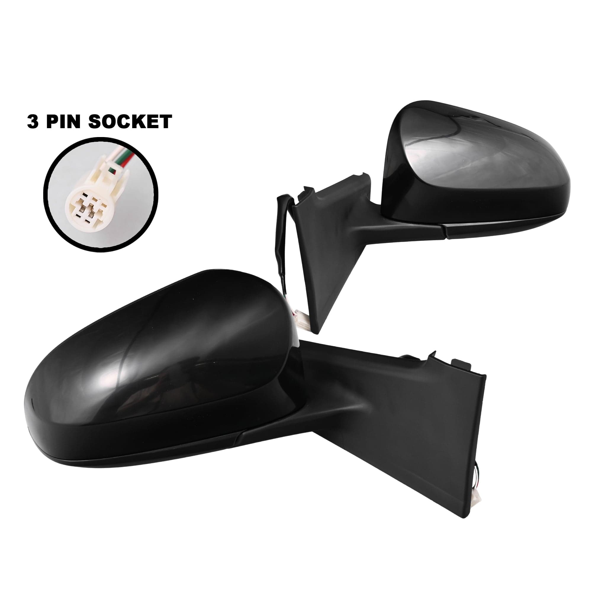 TYC Pair LH+RH Door Mirror Gloss Black Toyota Yaris NCP130 Hatch 11~20 *Emark