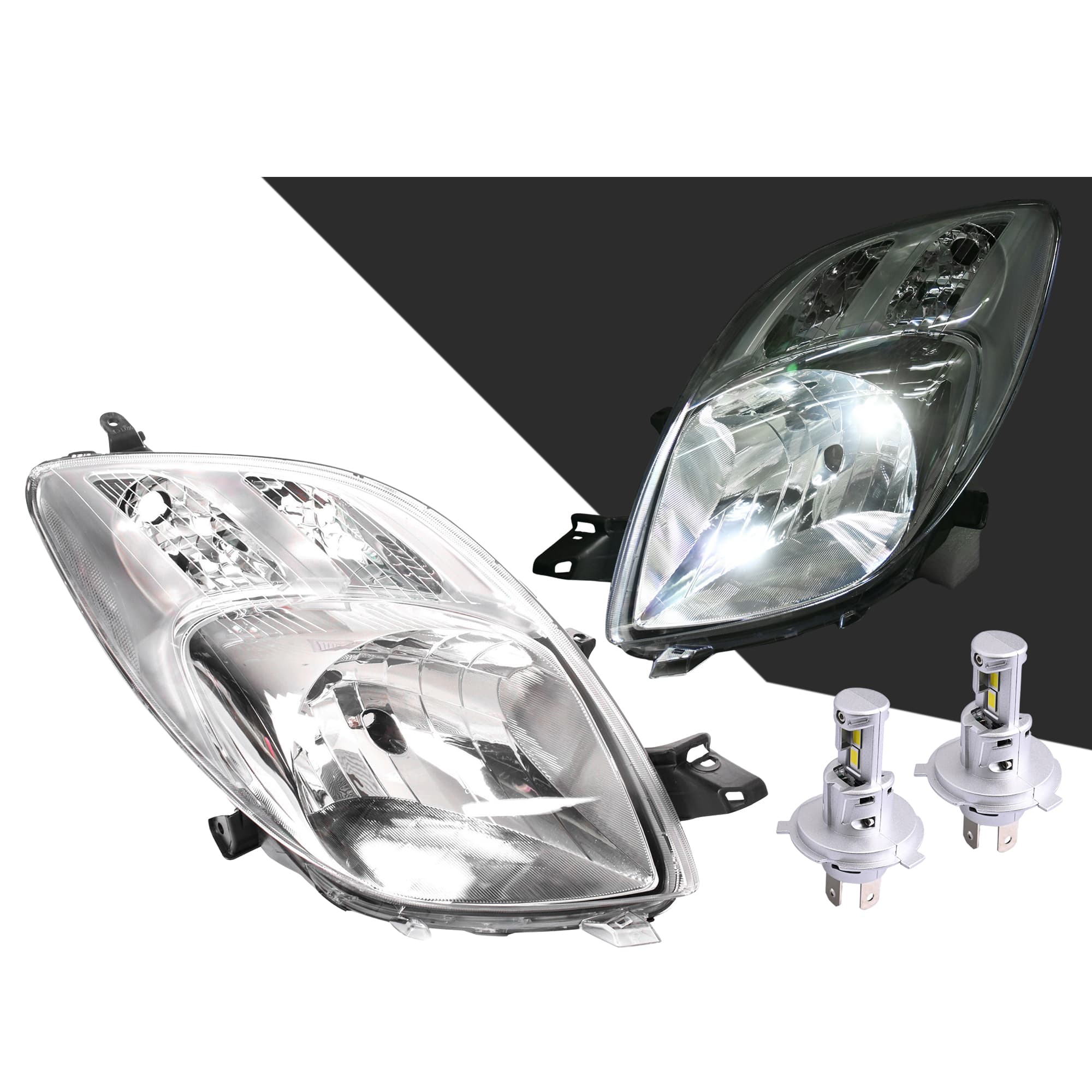 TYC Pair LH+RH Head Light + LED Globes For Toyota Yaris Hatch NCP90 05-08 *Emark