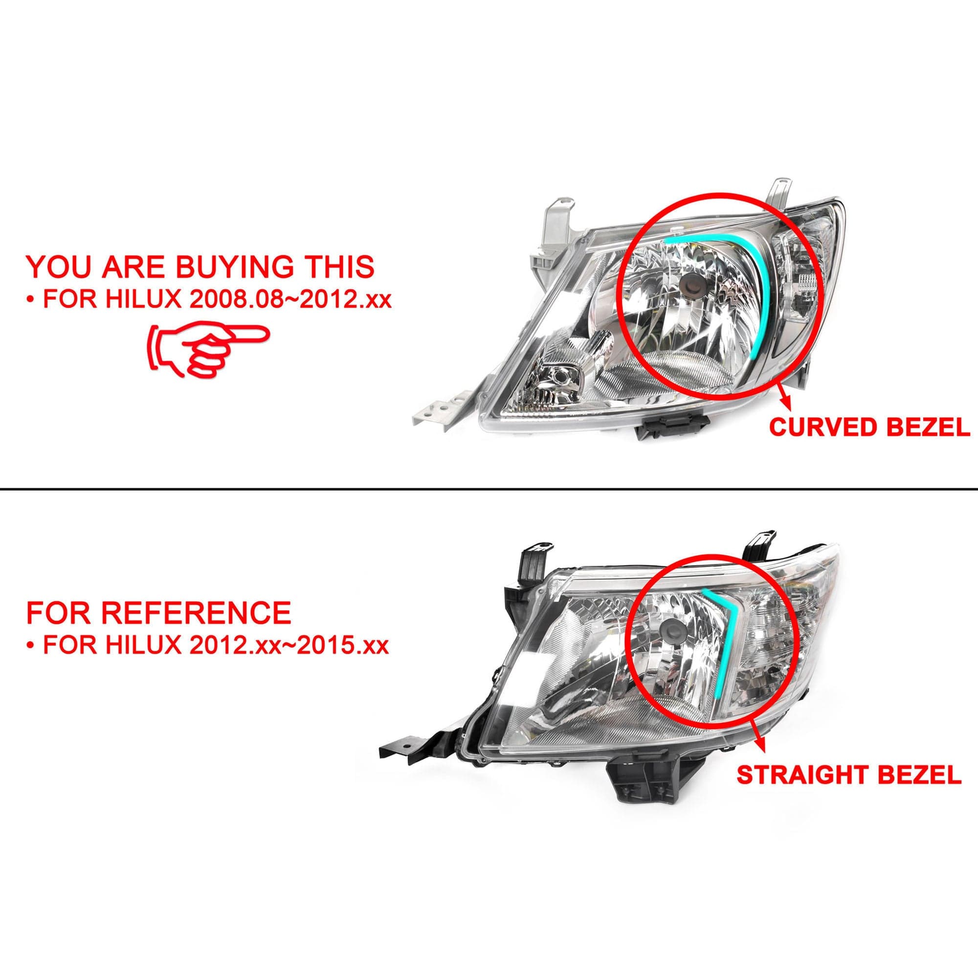 Pair LH+RH Head Light Lamp (curved) For Toyota Hilux Ute 08~12 *Emark view 2